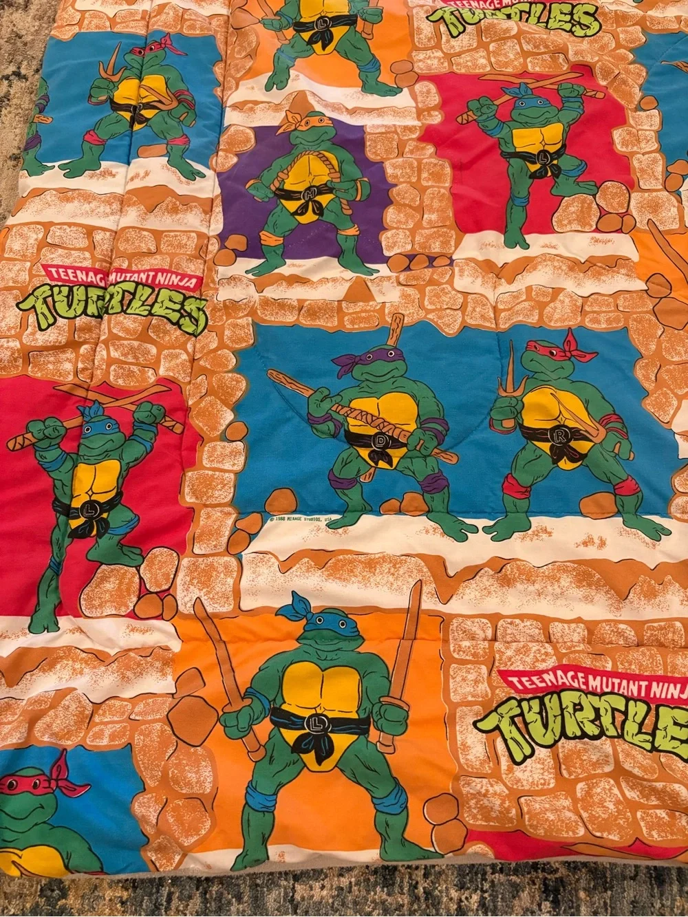 Vintage 1988 Teenage Mutant Ninja Turtles FULL Size Comforter Mirage USA 87x76”